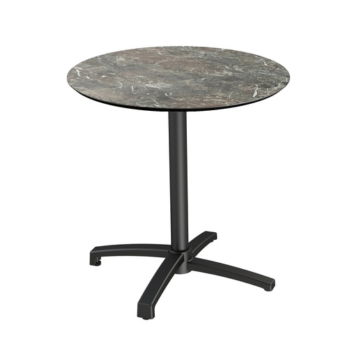 [110031570] X Cross Bistro Table (Black-Galaxy Marble HPL) Ø70 cm