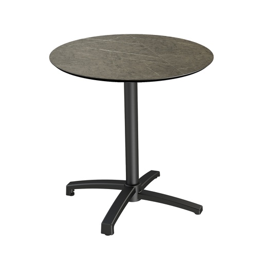 [110031670] X Cross Bistro Table (Black-Midnight Marble HPL) Ø70 cm