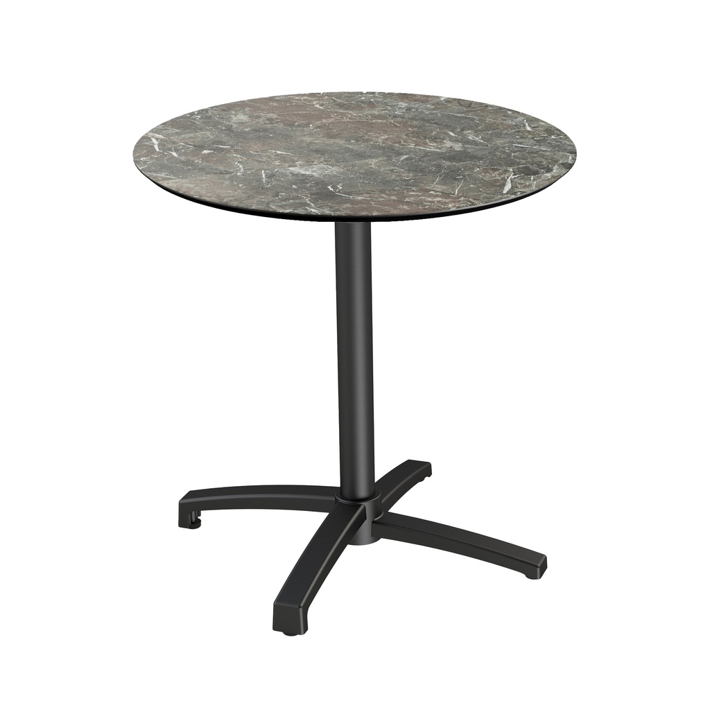 X Cross Bistro Table (Black-Galaxy Marble HPL) Ø70 cm