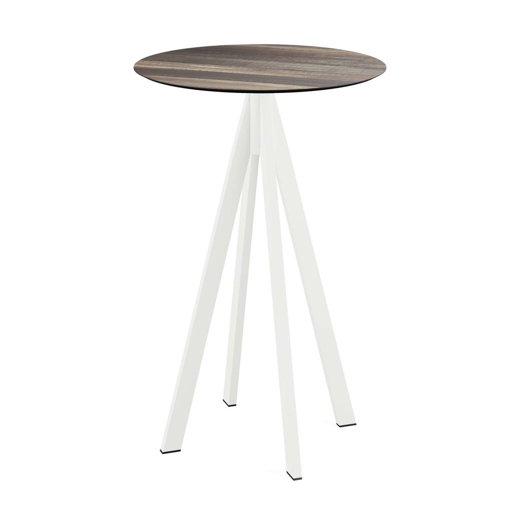 Infinity Standing Table White Frame - Tropical Wood HPL Ø70 cm