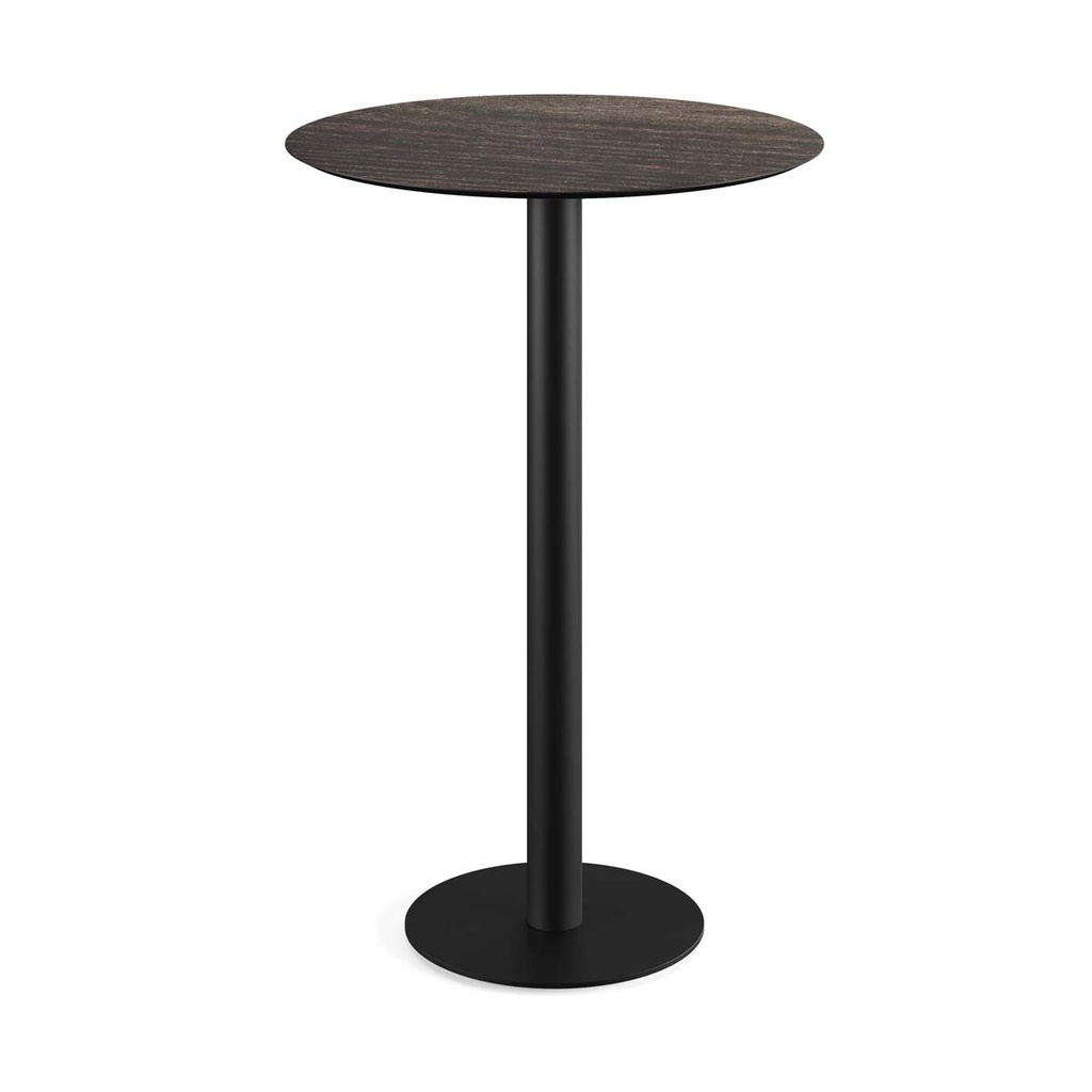Urban Standing Table Black Frame - Riverwashed Wood HPL Ø70 cm