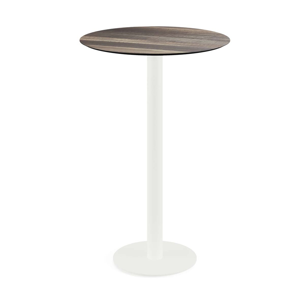 Urban Standing Table White Frame - Tropical Wood HPL Ø70 cm